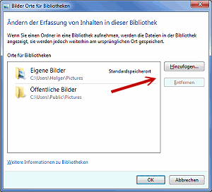 Speicherorte zu einer Bibliothek hinzufügen oder entfernen unter Windows 7