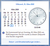 Ansicht des Minikalenders unter Windows 7, den man ?ber die Task-Leiste aufrufen kann