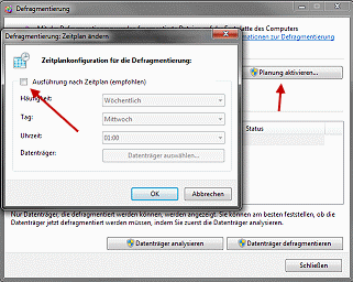 Zeiplankonfiguration - Automatische Defragmentierung unter Windows 7 deaktivieren