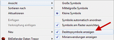 Desktopsymbole unter Windows 7 abschalten oder wieder anzeigen lassen