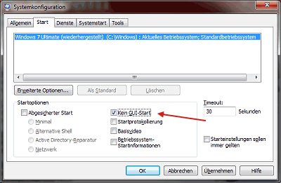 Systemkonfiguration Windows 7 - Startbildschirm GUI-Start abschalten