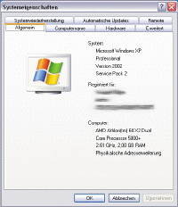 Das Fenster Systemeigenschaften unter Windows XP