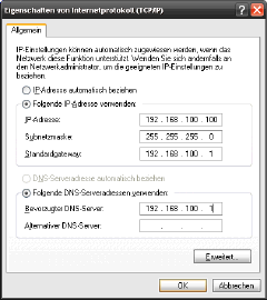 Vergabe der IP-Adresse unter Windows - Hier die manuelle Vergabe der IP-Adresse